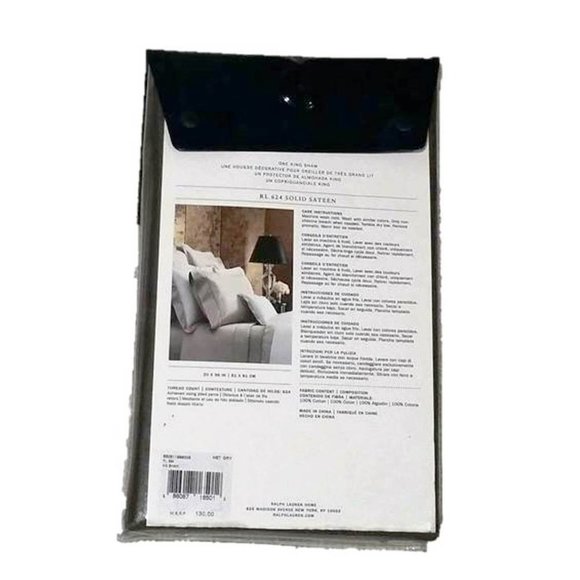 $130 RALPH LAUREN Metropolitain Grey KING SHAM RL 624 Solid Sateen 20" x 36" - Picture 2 of 2